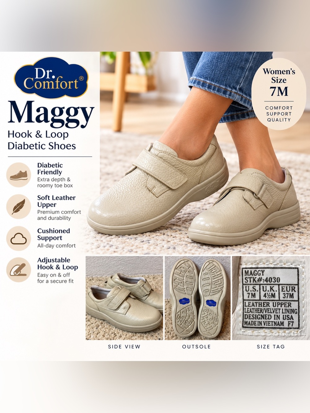 Dr. Comfort Maggy Hook & Loop Diabetic Shoes Women’s Size 7M